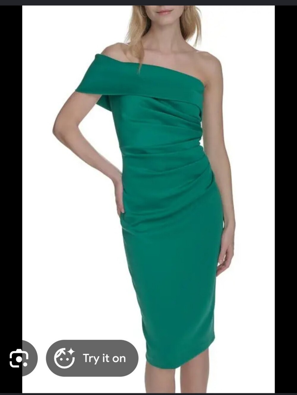 Eliza J Green One Shoulder Ruched Cocktail Dress Sheath Midi NWT Size 8 $148